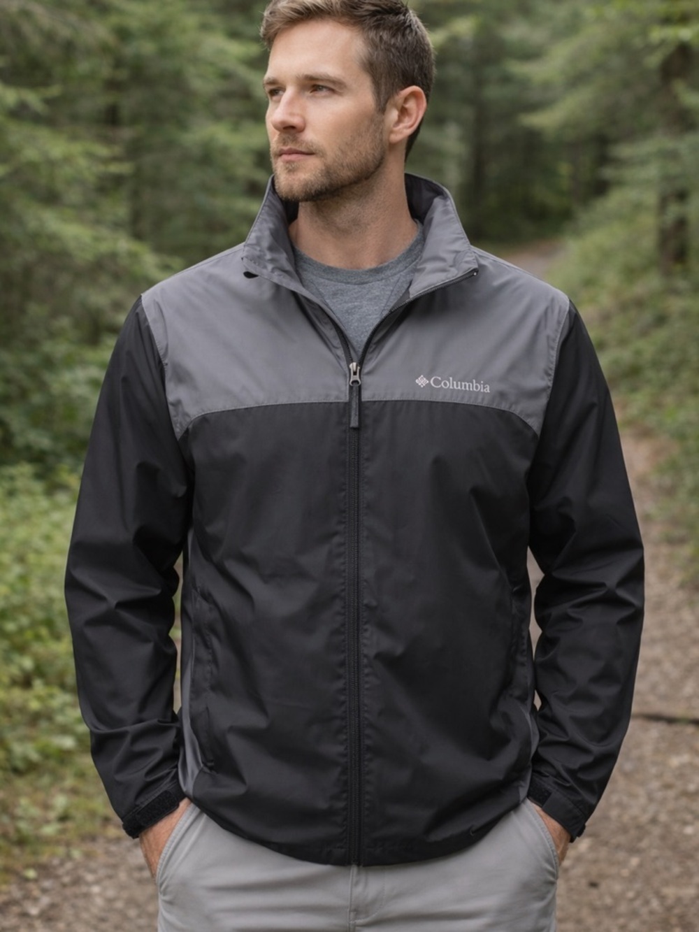 Columbia Black and Gray Men's Lightweight Raincoat